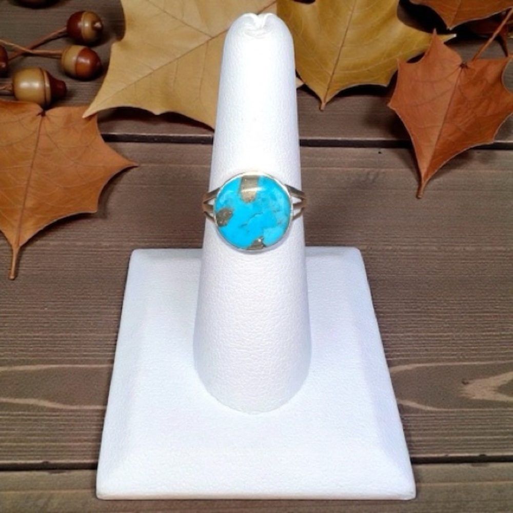 Kingman Turquoise & Pyrite Ring .925 Sterling Silver - Size 7